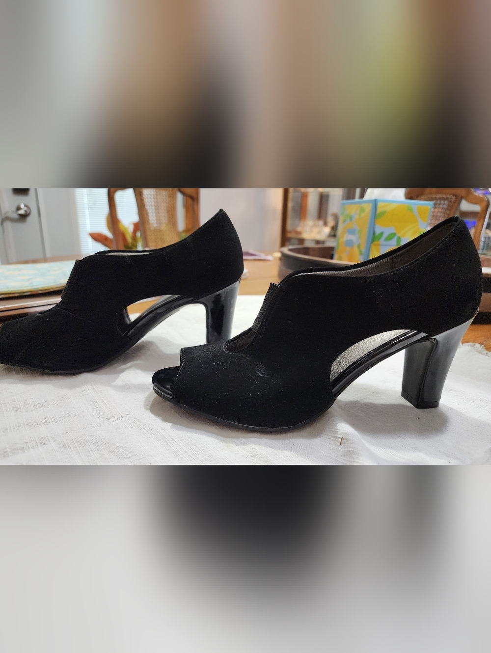 Life Stride Black Suede Open-Toe Cutout Heels